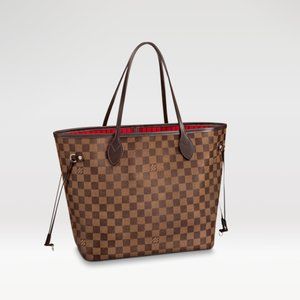 LOUIS VUITTON NEVERFULL MM Damier Ebene Red Interior